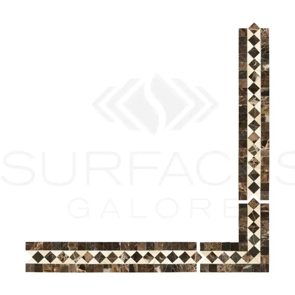 Brown and white mosaic tile border for Emperador Dark Oro Marble with Crema Marfil dots