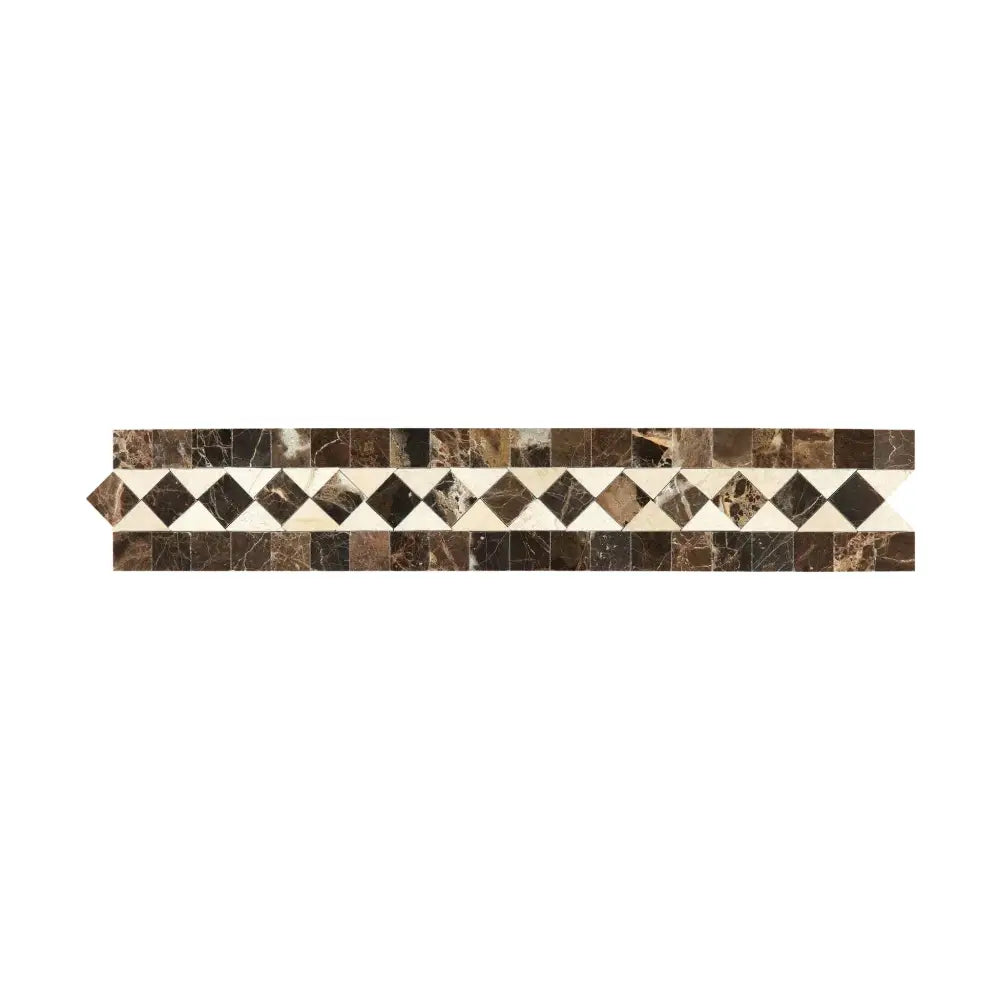 Decorative marble tile border in Emperador Dark Oro with Crema Marfil dots polished