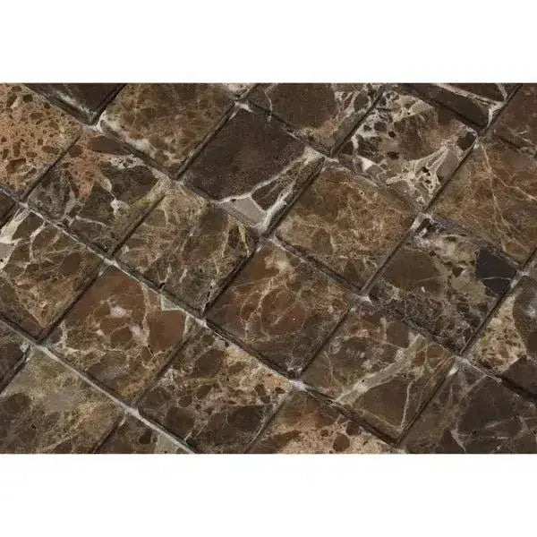 Brown Marble Mosaic Tiles in Emperador Dark Marble 2X2 Mosaic Tumbled design