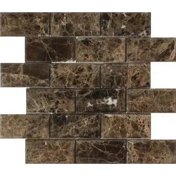 Emperador Dark Oro Marble 2X4 Brick Deep-Beveled Mosaic Polished-American Stone