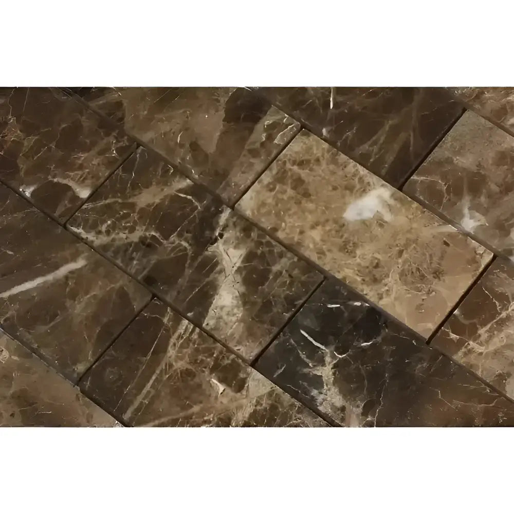 Brown marble brick pattern for Emperador Dark Oro Marble 2X4 Brick Mosaic Polished
