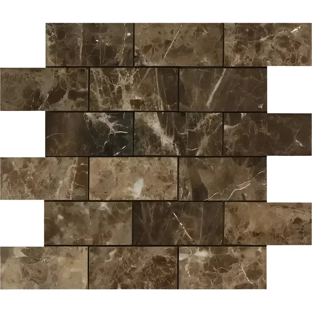 Brown marble brick mosaic from Emperador Dark Oro Marble 2X4 Brick Mosaic Polished