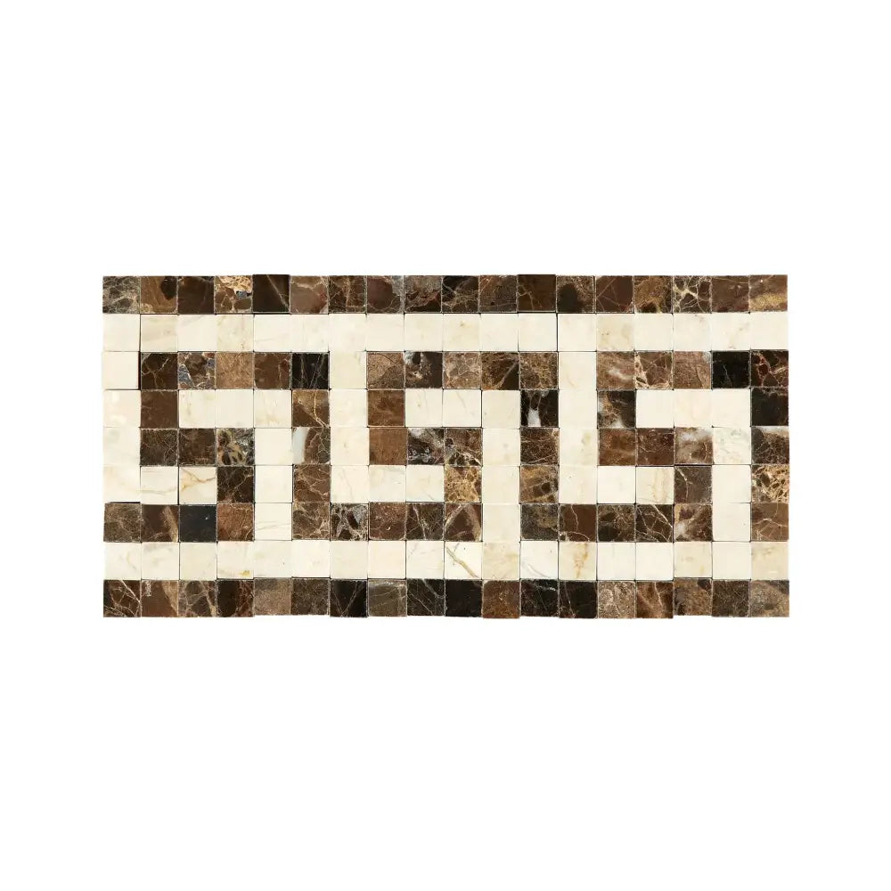 Emperador Dark Oro Marble 3 1/2X7 Greek Key Border (Emp. Dark+C. Marfil) Polished-American Stone