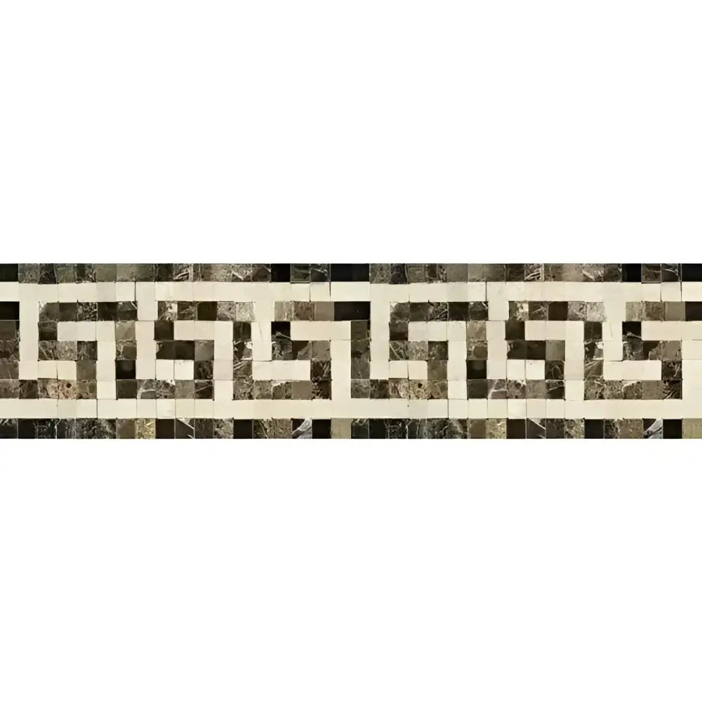 Emperador Dark Oro Marble 3 1/2X7 Greek Key Border (Emp. Dark+C. Marfil) Polished-American Stone