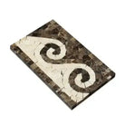 Rectangular mosaic tile featuring swirling pattern in Emperador Dark Marble Wave Border
