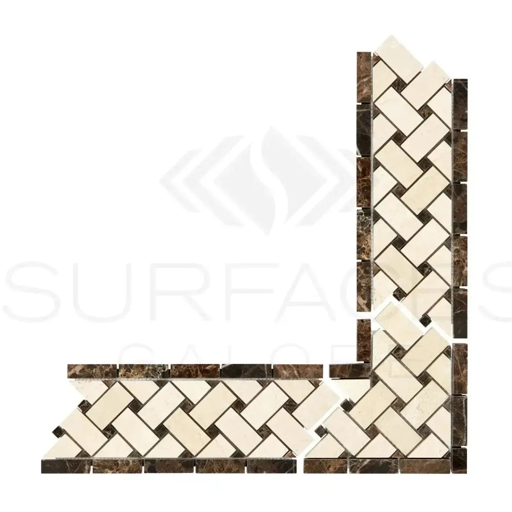 Emperador Dark Oro Marble 4 3/4X12 Basketweave Border w/ Crema Marfil Dots Polished-American Stone
