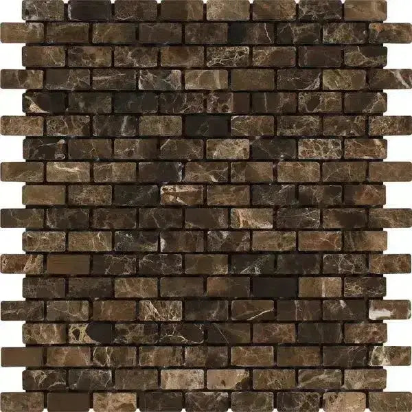 Emperador Dark Oro Marble 5/8X1 1/4 Mini-Brick Mosaic Tumbled-American Stone