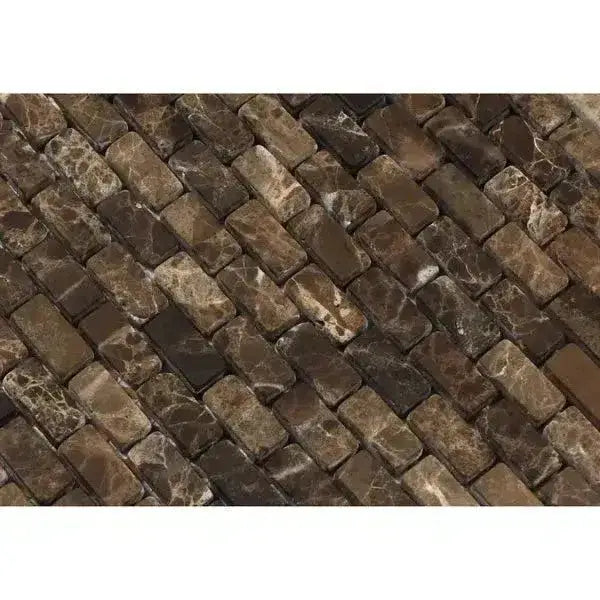 Emperador Dark Oro Marble 5/8X1 1/4 Mini-Brick Mosaic Tumbled-American Stone