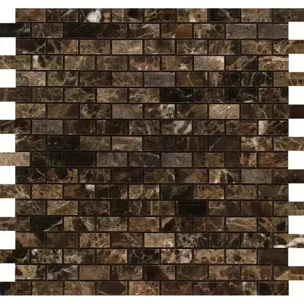 Emperador Dark Oro Marble 5/8X1 1/4 Mini-Herringbone Mosaic Polished-American Stone