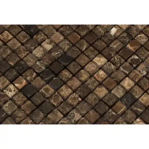 Emperador Dark Oro Marble 5/8X5/8 Mosaic Tumbled-American Stone