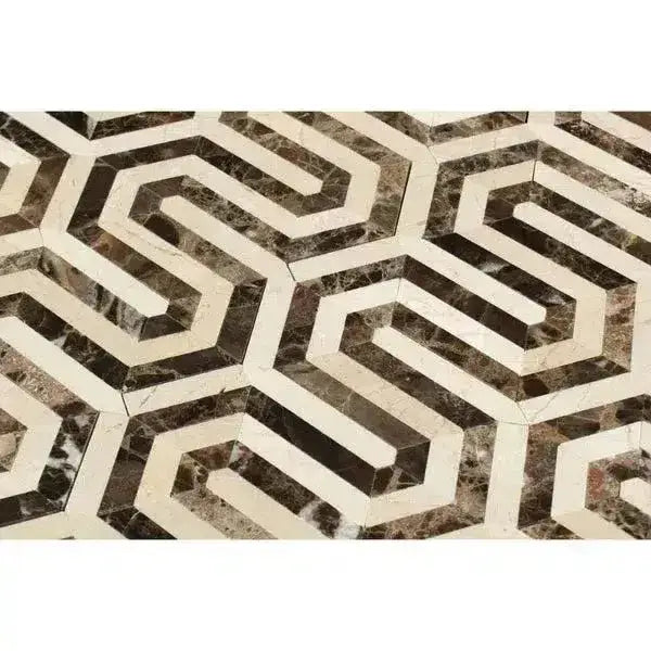Emperador Dark Oro Marble Berlinetta Design (Emperador Dark Oro w/ Crema Marfil) Mosaic Polished-American Stone