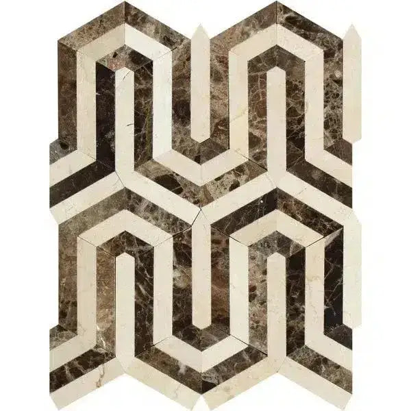Emperador Dark Oro Marble Berlinetta Design (Emperador Dark Oro w/ Crema Marfil) Mosaic Polished-American Stone