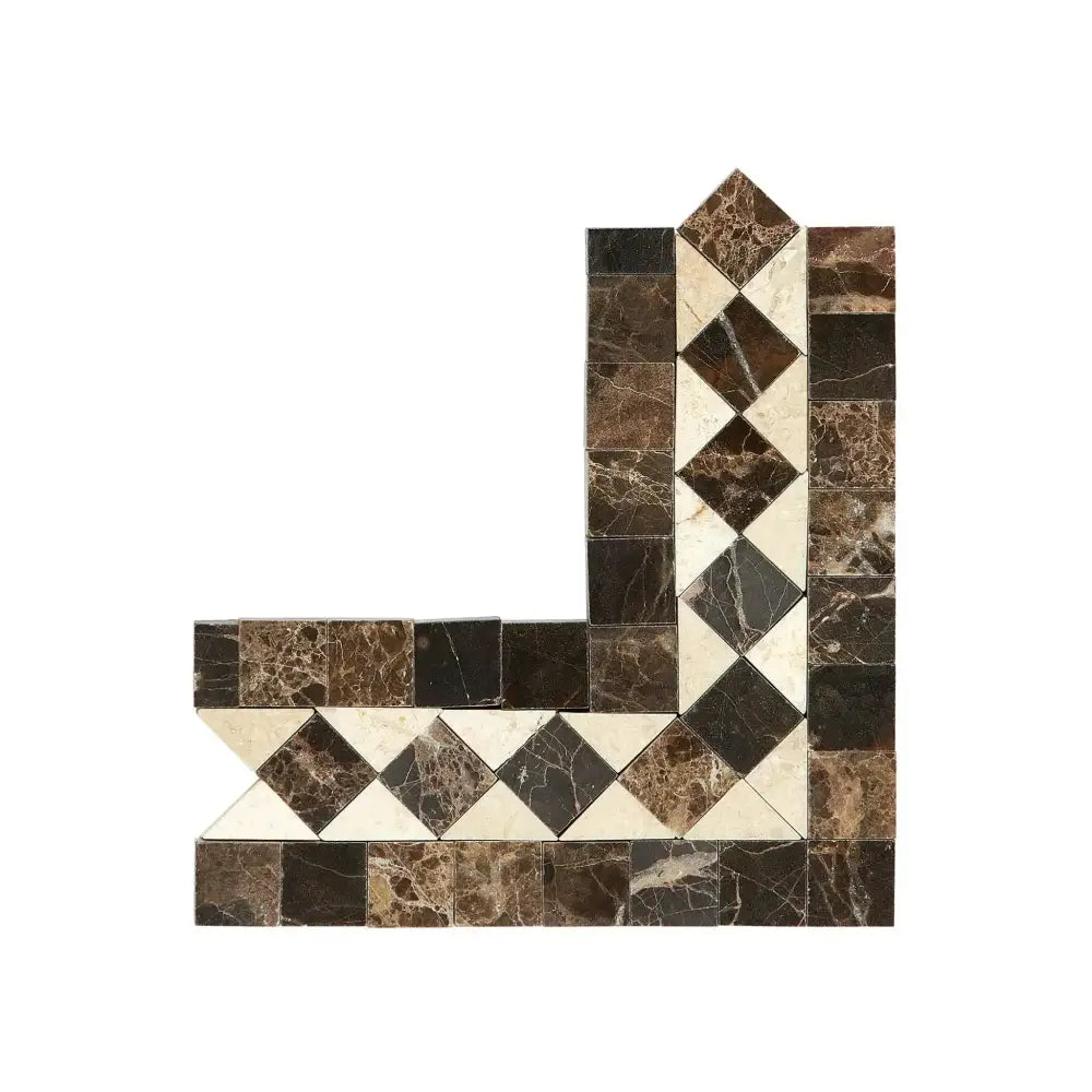 Emperador Dark Oro Marble Bias Border Corner w/ Crema Marfil Dots Polished-American Stone