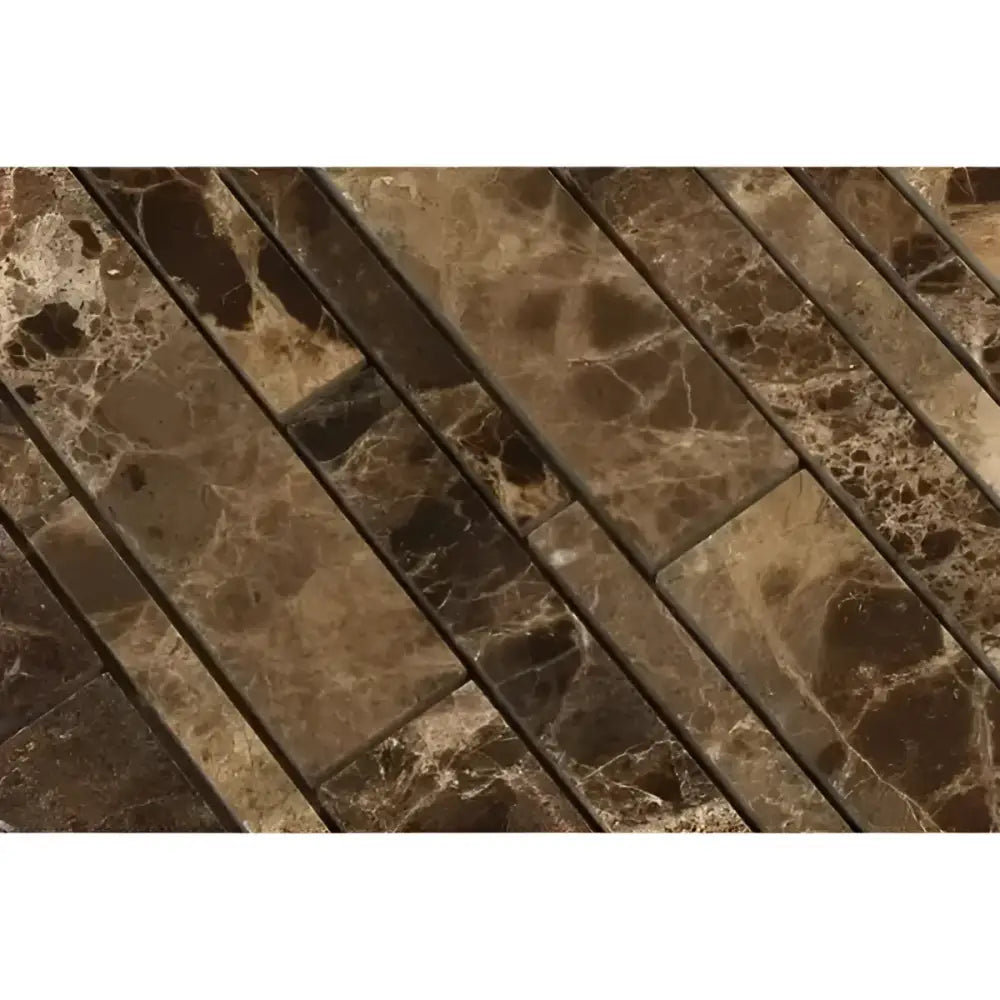 Emperador Dark Oro Marble Manhattan (Random-Strip) Mosaic Polished-American Stone