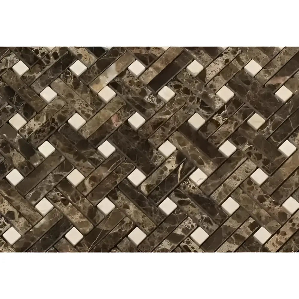 Emperador Dark Oro Marble Stanza w/ C. Marfil Dots Mosaic Polished-American Stone