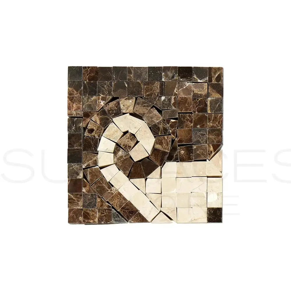 Emperador Dark Oro Marble Wave Border Corner (Emp. Dark+C. Marfil) Polished-American Stone