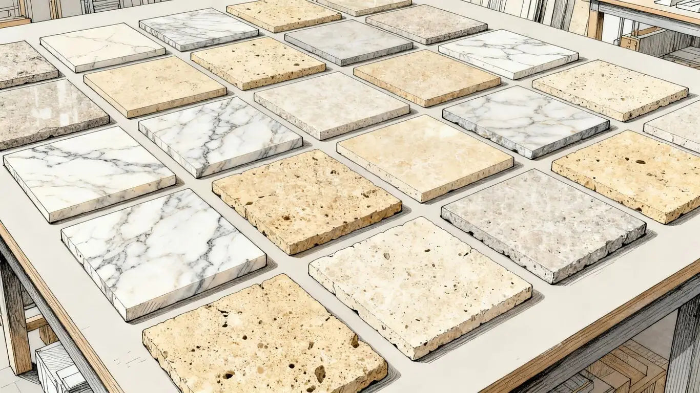 Natural stone tiles in various finishes