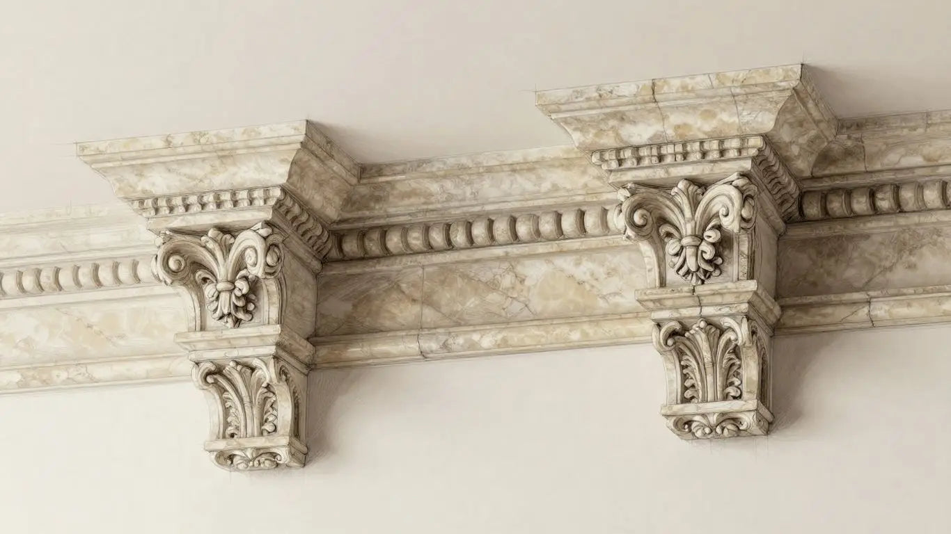 Limestone molding sketch on a home interior wall.