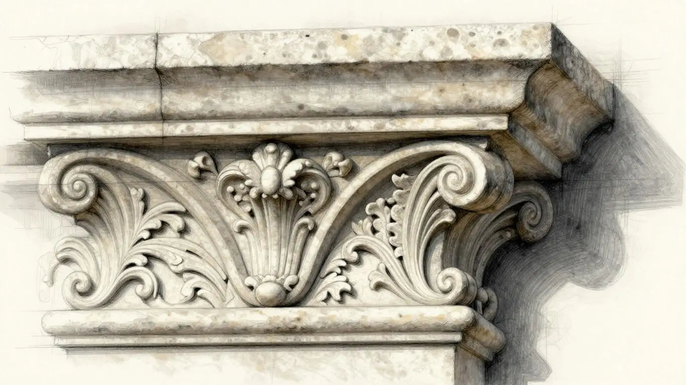 Intricate limestone molding sketch