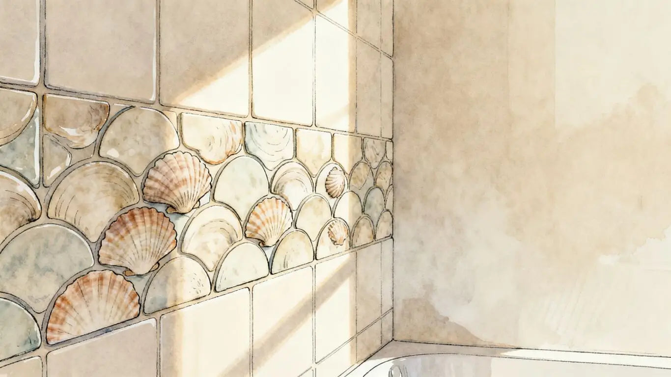 Diseño interior de ducha costera con luz solar