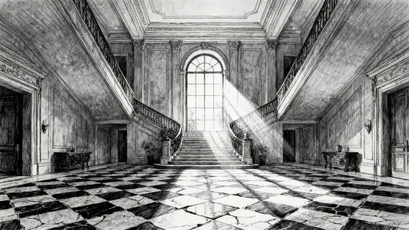A beautifully tiled entryway with intricate natural stone patterns