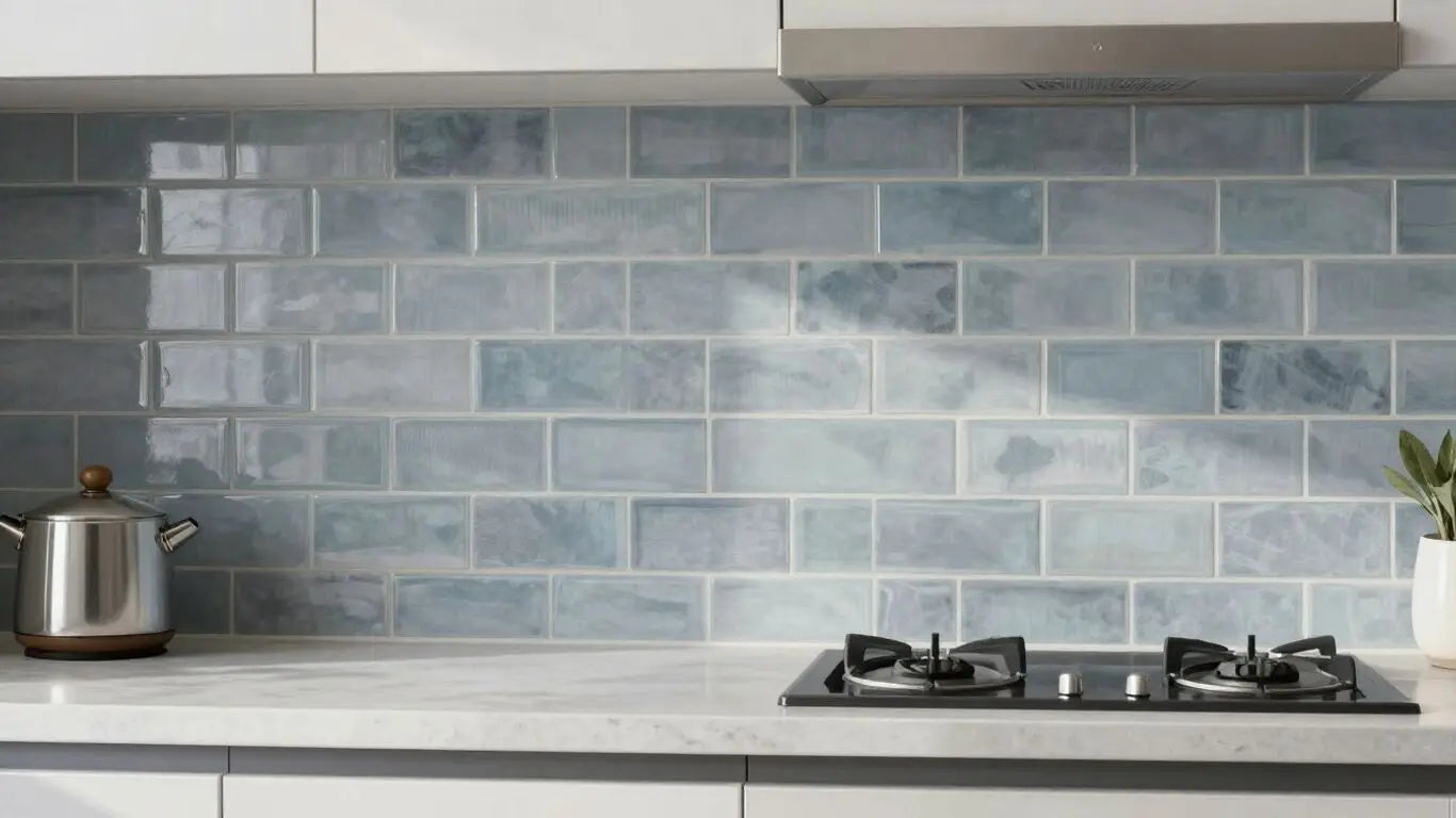 Blue grey subway tile backsplash sketch