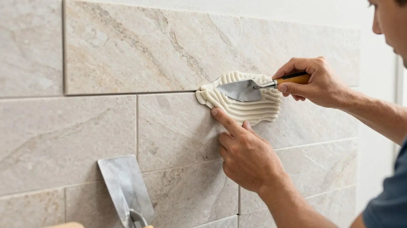 Boceto de instalación de salpicadero de baldosas de travertino