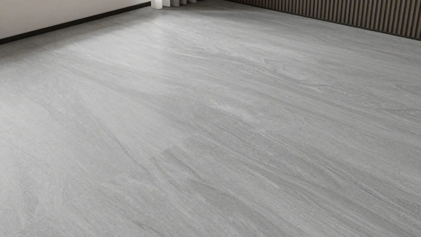 Boceto de un interior lujoso con baldosas de cuarcita gris.