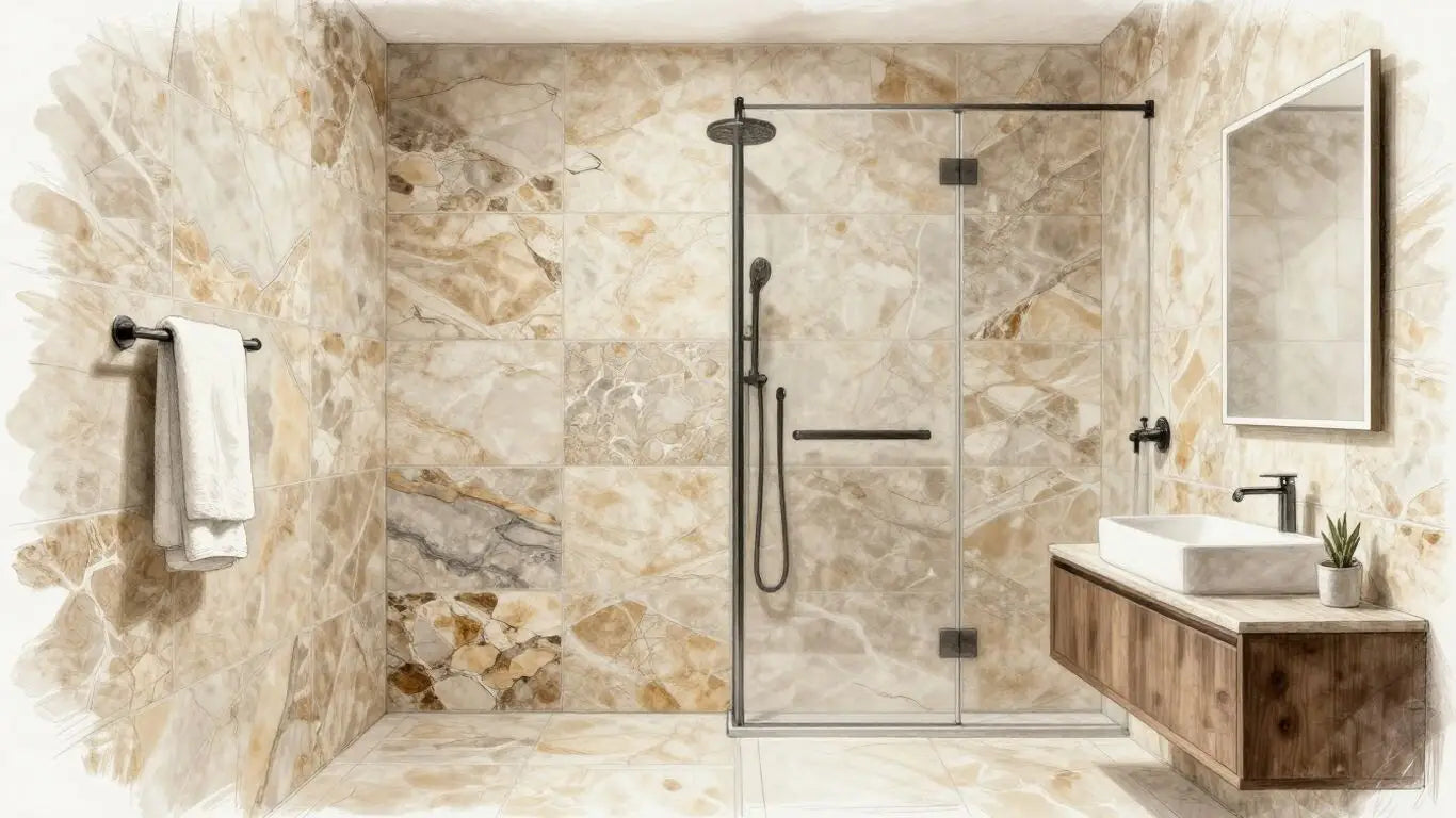 Stone tile shower with spa-like ambiance.