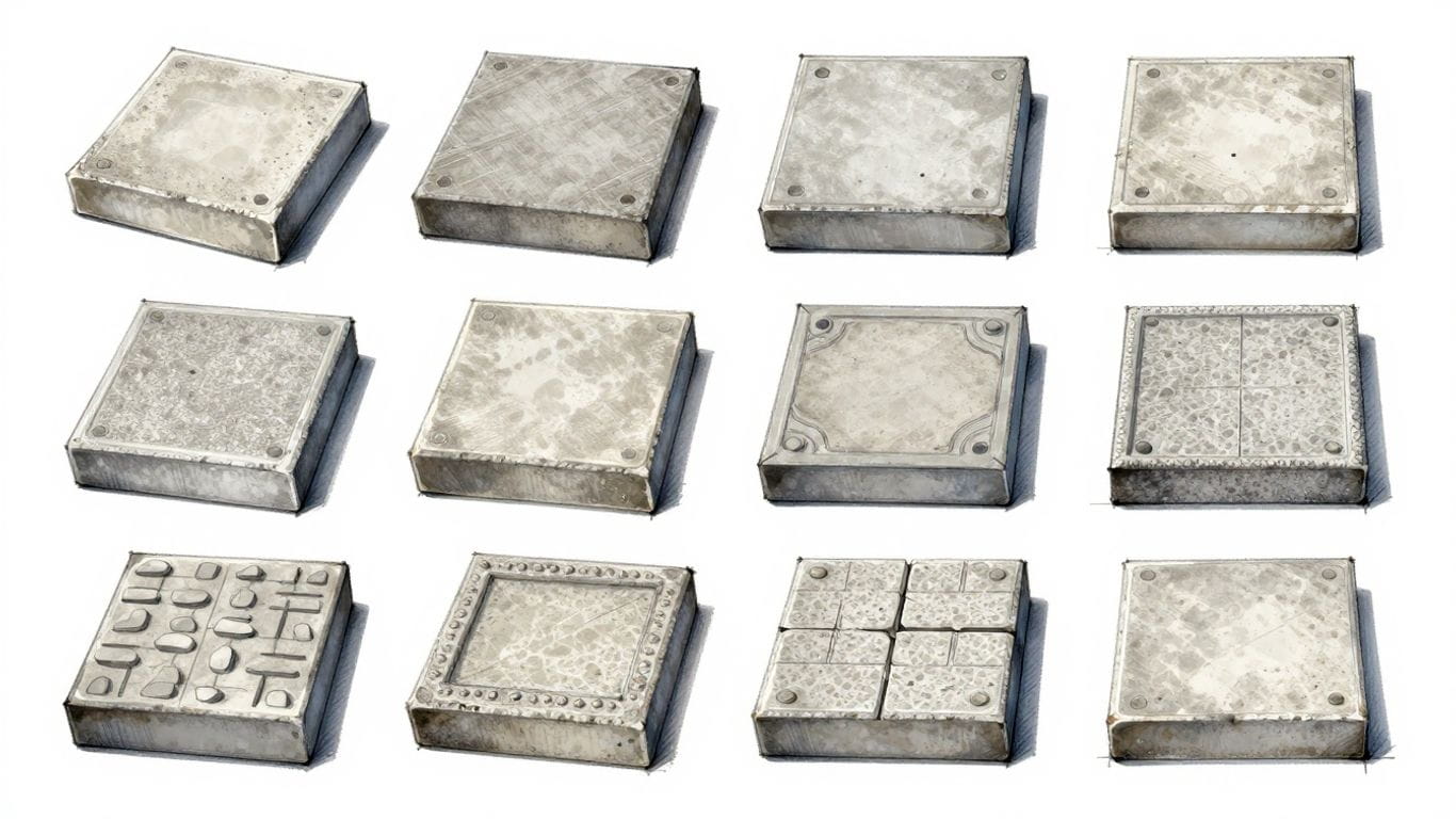 Boceto de adoquines de hormigón de 24x24 en varios patrones.