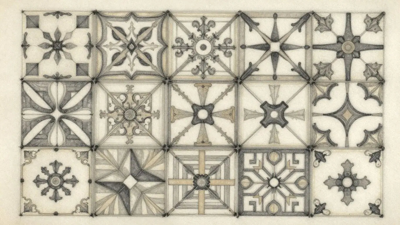 French pattern tile layout sketch