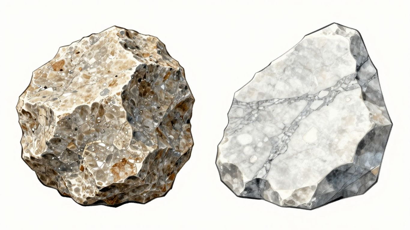 Dolomite rock beside marble slab sketch