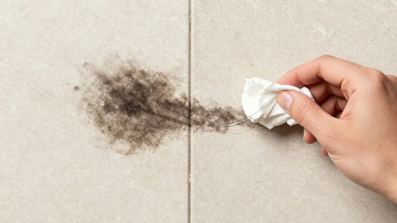 Travertine stain removal sketch with poultice application.