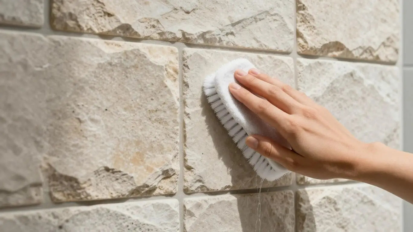 Sketch of cleaning a natural stone tile shower.