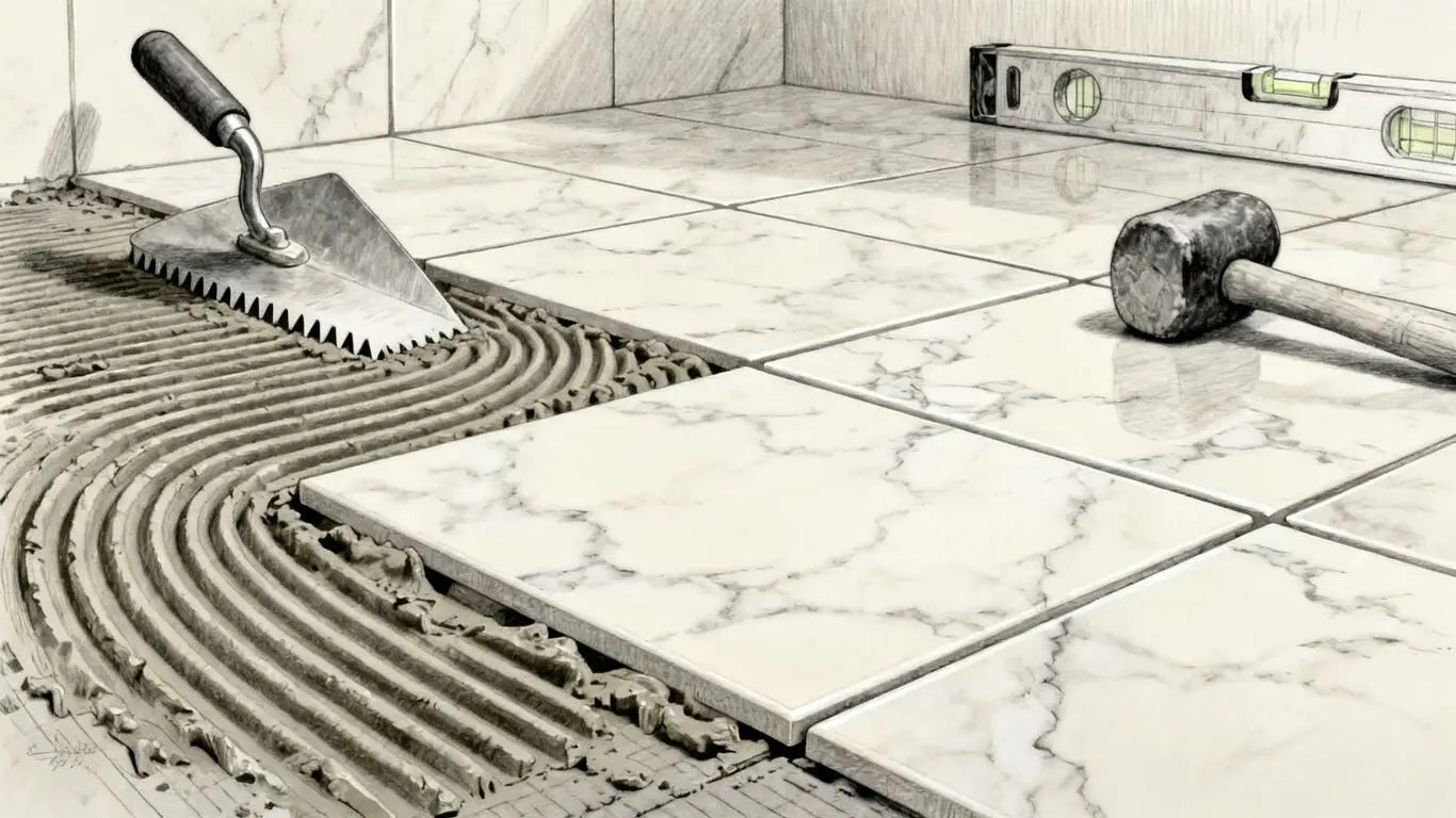 Natural stone installation on bathroom floor