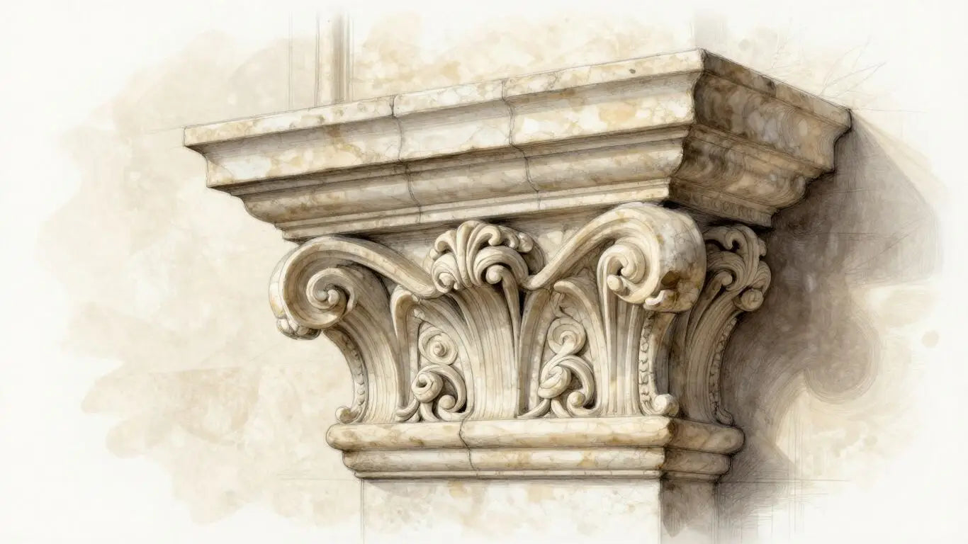 Elegant limestone molding accentuating a room corner.