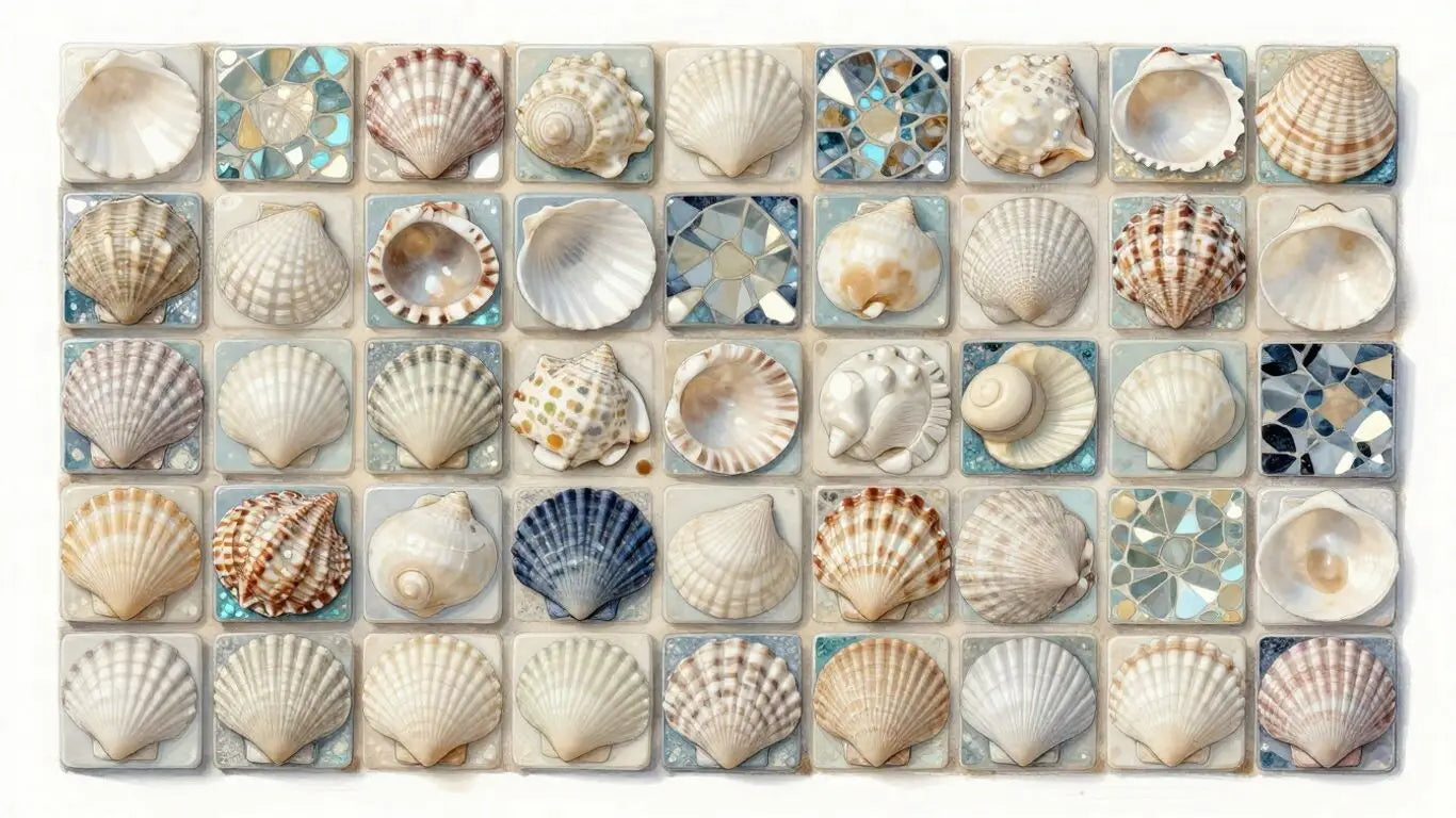Seashell mosaic tiles on a wall