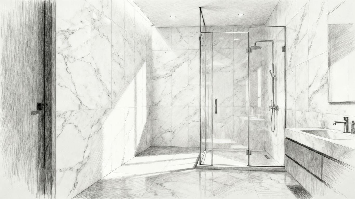 Interior view of modern luxury marble bathroom