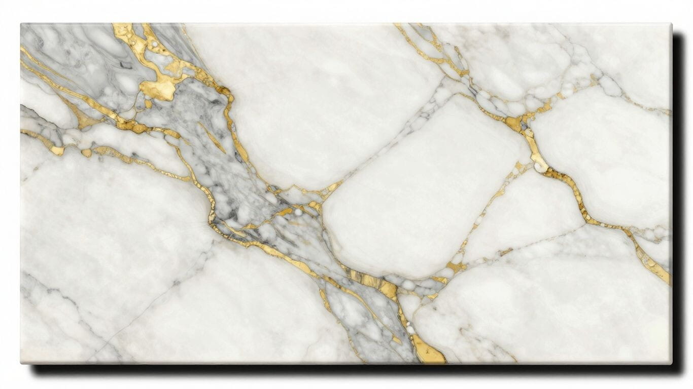 Calacatta marble tile sketch with gray and gold veining.