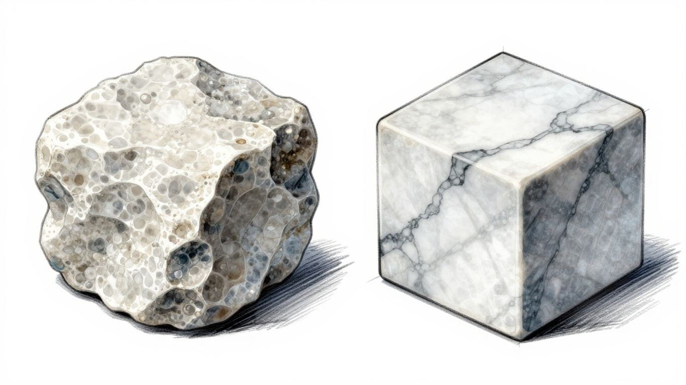 Dolomite vs. Marble illustrative sketch comparison