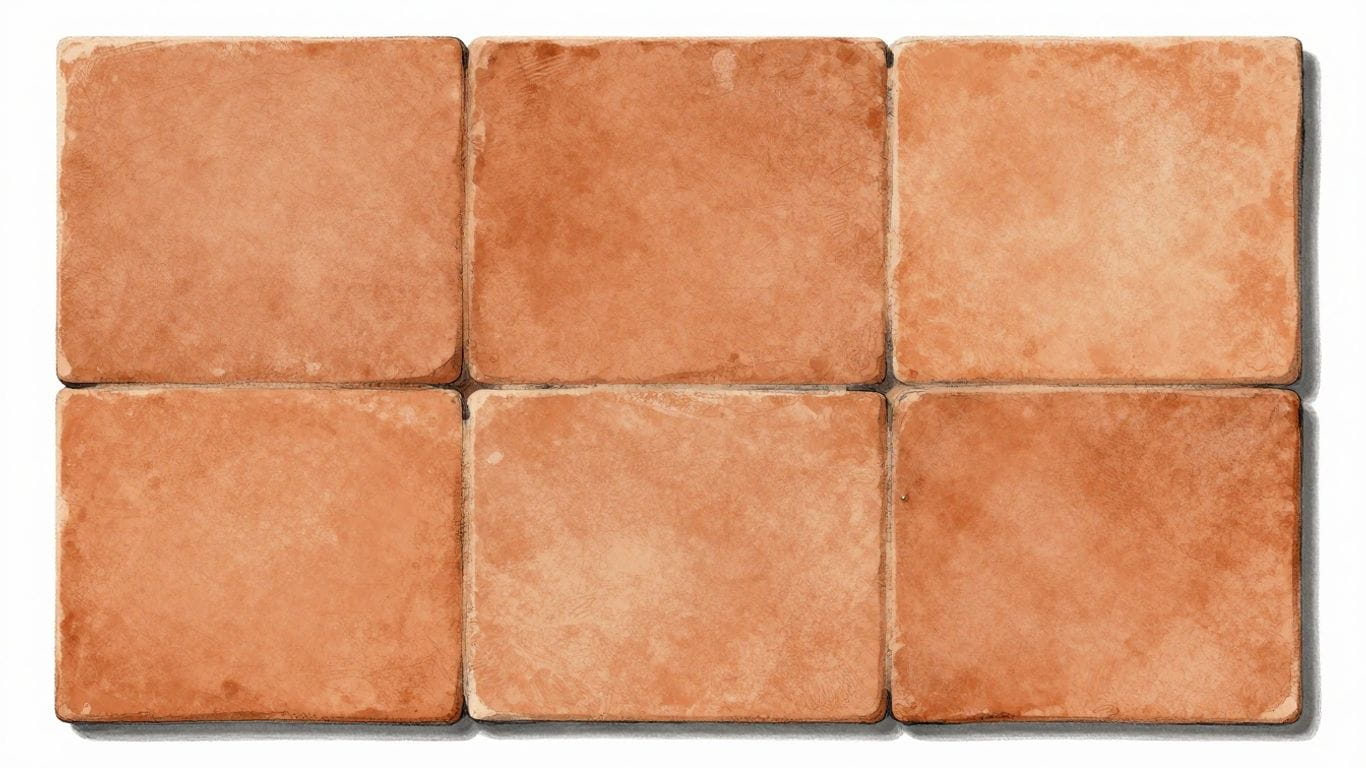 Warm terracotta porcelain tiles in a classic pattern.