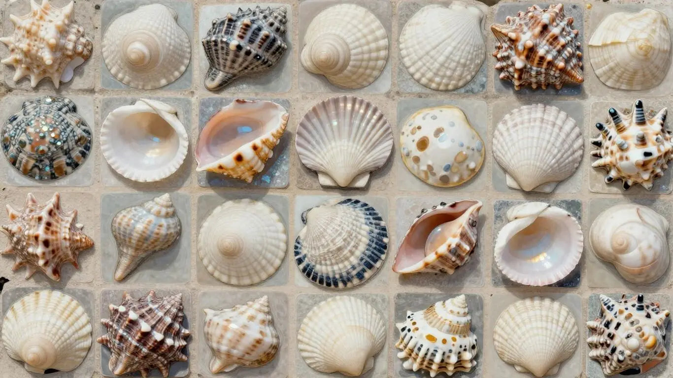 Seashell mosaic tiles on a wall