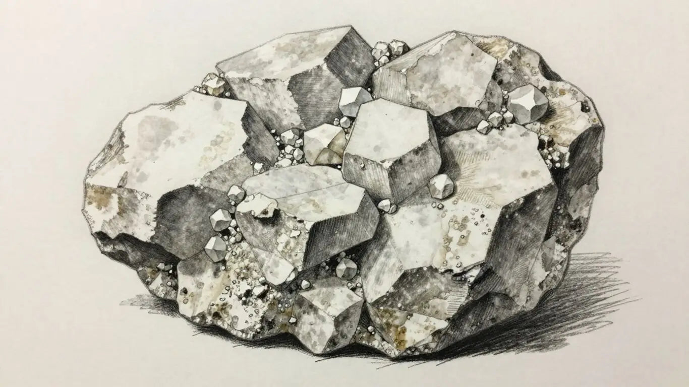 Boceto de la estructura cristalina del mármol dolomita.