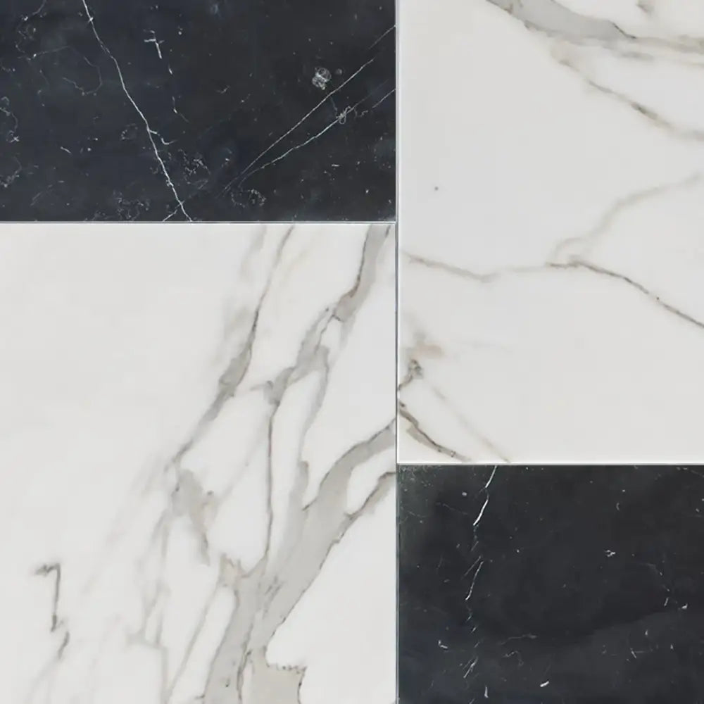 Modena in Calacatta Gold 12X12 and Nero Marquina Prestige 6X12 Set-American Stone