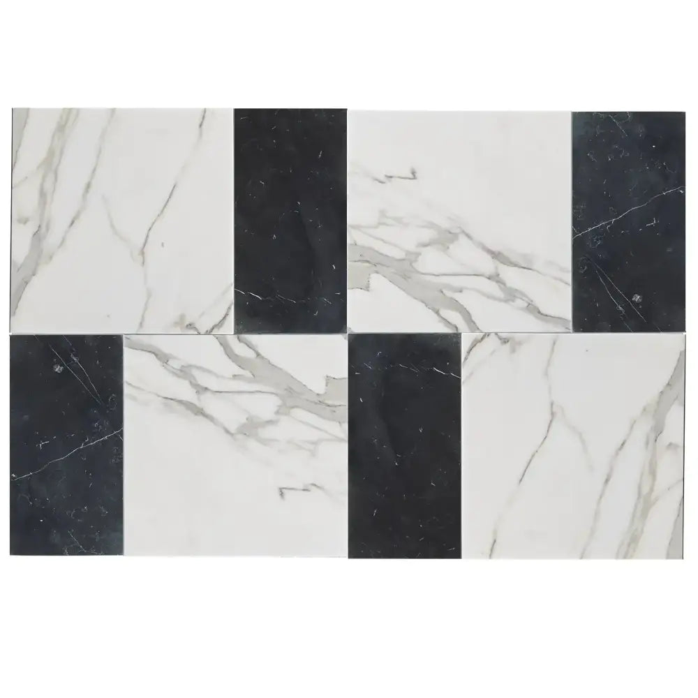 Modena in Calacatta Gold 12X12 and Nero Marquina Prestige 6X12 Set-American Stone