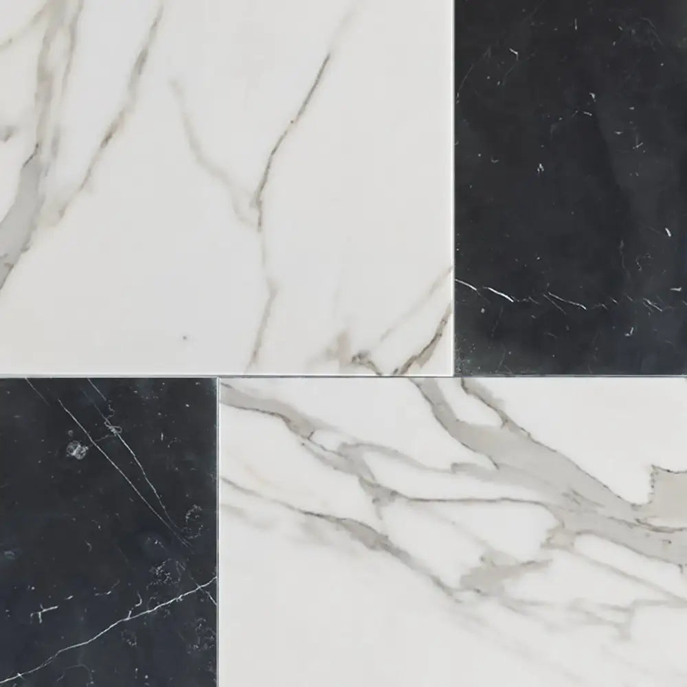 Modena in Calacatta Gold 12X12 and Nero Marquina Prestige 6X12 Set-American Stone