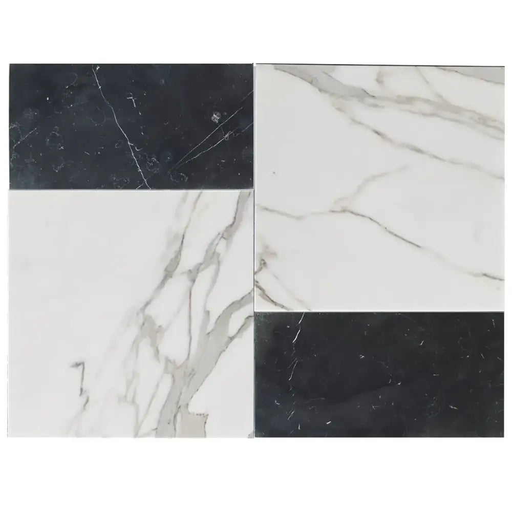 Modena in Calacatta Gold 12X12 and Nero Marquina Prestige 6X12 Set-American Stone