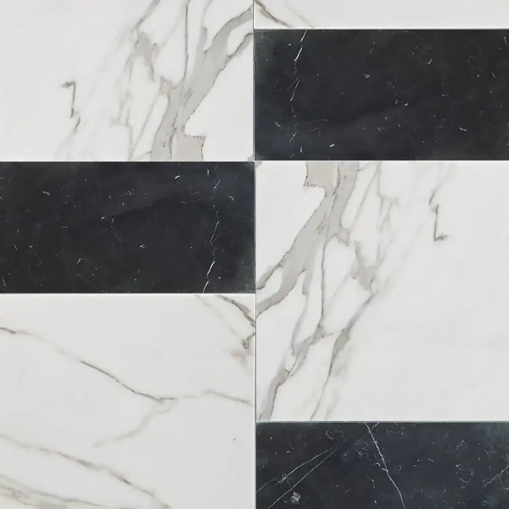 Modena in Calacatta Gold 12X12 and Nero Marquina Prestige 6X12 Set-American Stone