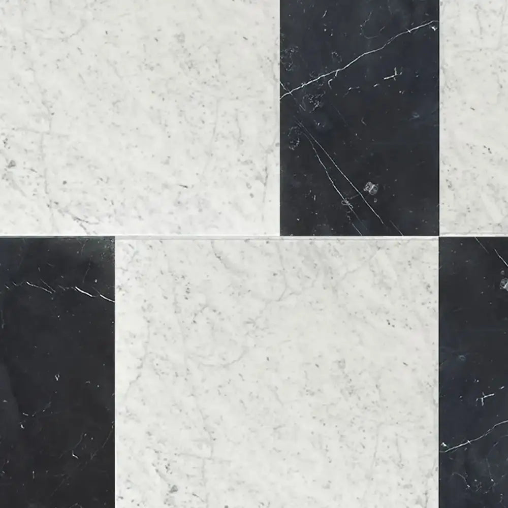 Modena in Carrara White Royale 12X12 and Nero Marquina Prestige 6X12 Set-American Stone