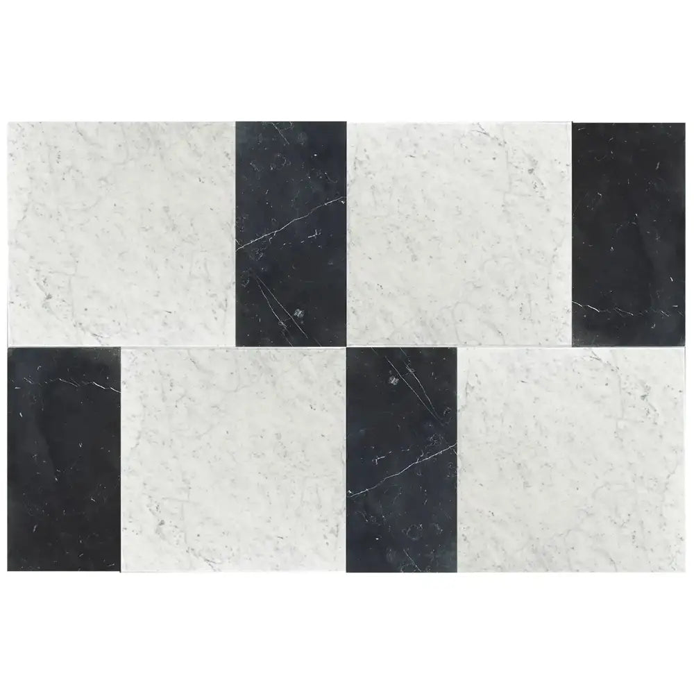Modena in Carrara White Royale 12X12 and Nero Marquina Prestige 6X12 Set-American Stone